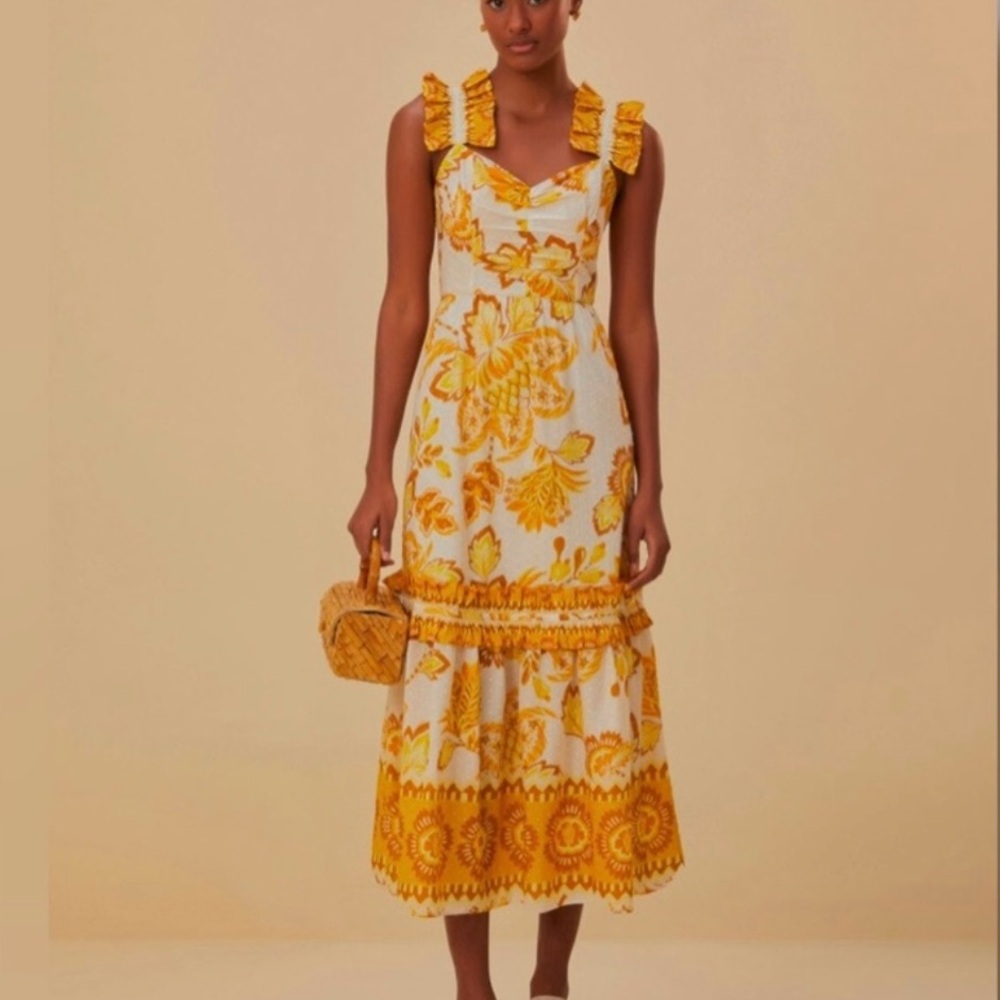 FARM Rio Off White Aura Midi Dress - Picture 1 of 5